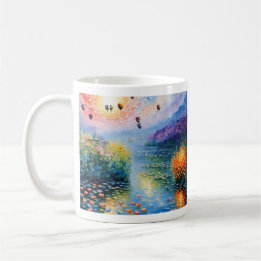impressionist balloons on the river coffee mug