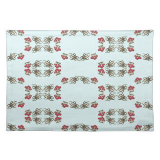 Impressionist Beetle & Cherry Watercolor Pattern Cloth Placemat