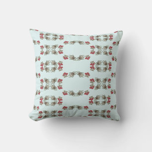 Impressionist Beetle & Cherry Watercolor Pattern Throw Pillow