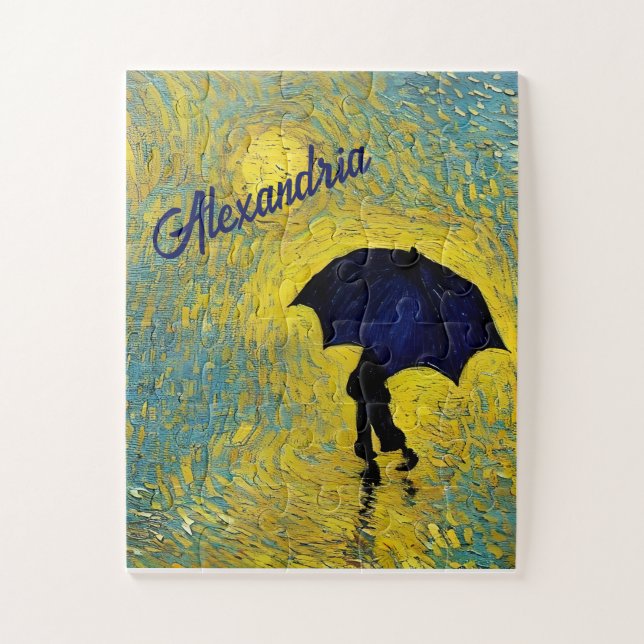 Impressionist Blue Child Umbrella Yellow Landscape Jigsaw Puzzle (Vertical)