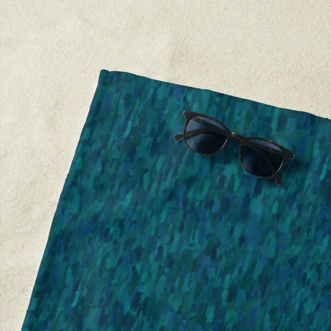 Impressionist Brush Strokes, Navy, Teal, Blue Beach Towel (In Situ)