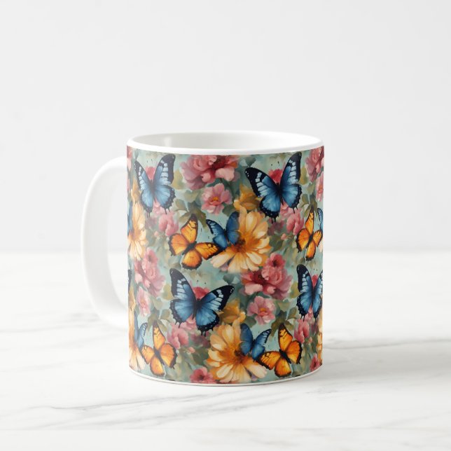 Impressionist Butterflies and Flowers Coffee Mug (Front Left)