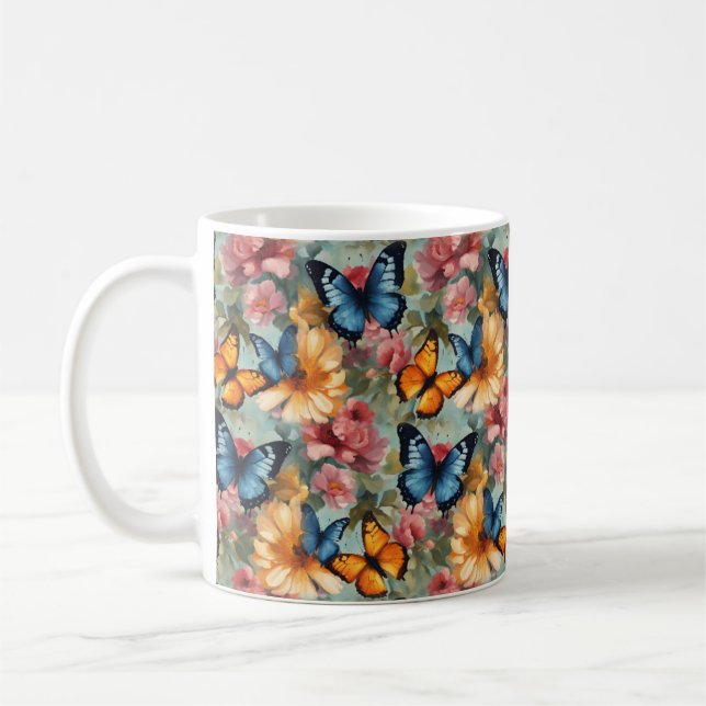 Impressionist Butterflies and Flowers Coffee Mug (Left)