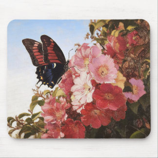 Impressionist Butterfly and Pink Flowers Mouse Pad