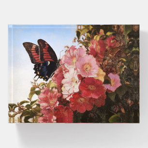 Impressionist Butterfly and Pink Flowers Paperweight
