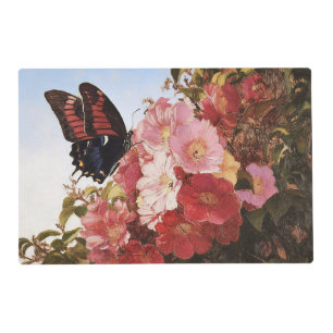 Impressionist Butterfly and Pink Flowers Placemat