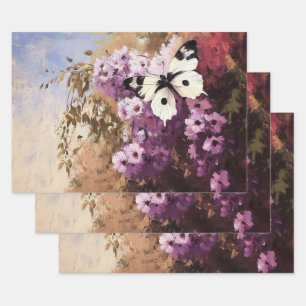 Impressionist Butterfly Garden Painting Decoupage Wrapping Paper Sheets