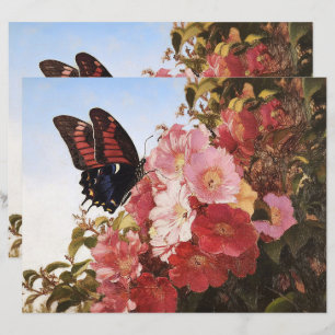 Impressionist Butterfly on Flowers Scrapbook Paper