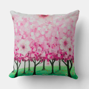 Impressionist cherry blossoms throw pillow