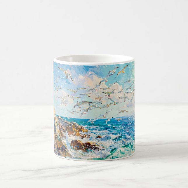 Impressionist Cliff Coast with Seagull – Ocean Art Coffee Mug (Center)