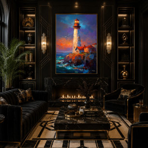 Impressionist Coastal Lighthouse Seascape Painting Poster