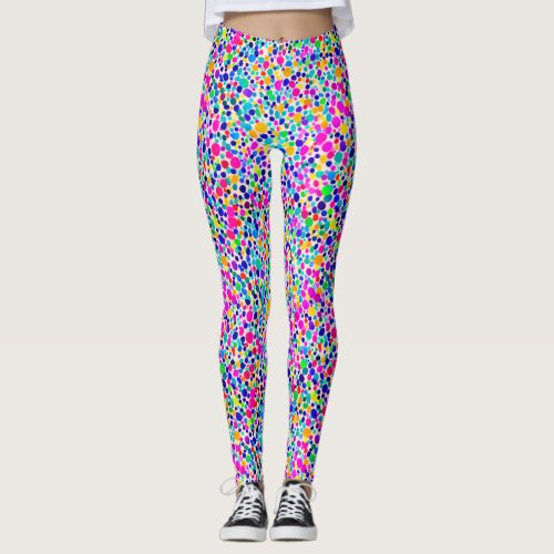 Impressionist Colorful Dots Watercolor Pattern  Leggings