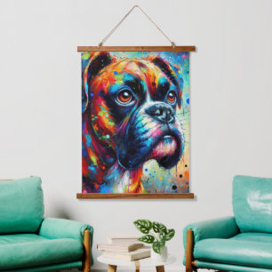 Impressionist Colorful Pop Art Boxer Dog Painting Hanging Tapestry