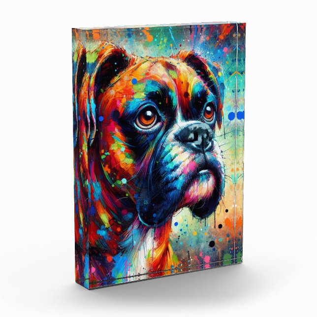 Impressionist Colorful Pop Art Boxer Dog Painting  Photo Block (Left)