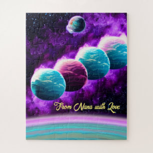Impressionist Cosmic Turquoise and Purple Universe Jigsaw Puzzle