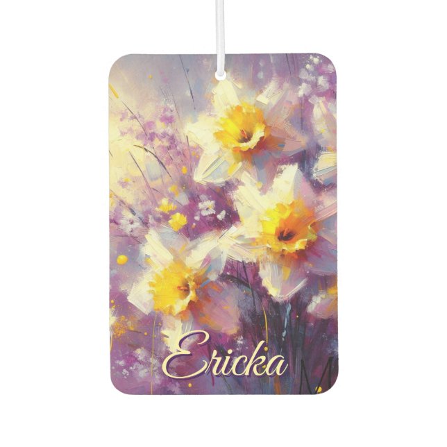 Impressionist Daffodil Floral Purple Personalized Air Freshener (Front)