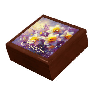 Impressionist Daffodil Floral Purple Personalized Gift Box