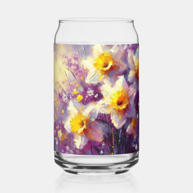 Impressionist Daffodil Floral Purple Yellow Art Can Glass (Front)