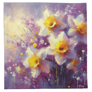 Impressionist Daffodil Floral Purple Yellow Art Cloth Napkin