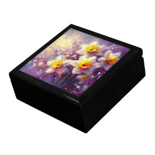 Impressionist Daffodil Floral Purple Yellow Art Gift Box