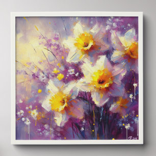 Impressionist Daffodil Floral Purple Yellow Art Peel And Stick Photo Tile