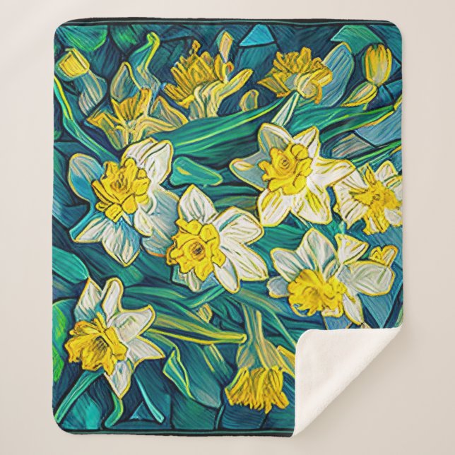 Impressionist Daffodils  Sherpa Blanket (Front)