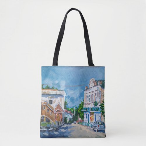 Impressionist European Townscape All-Over Print  Tote Bag