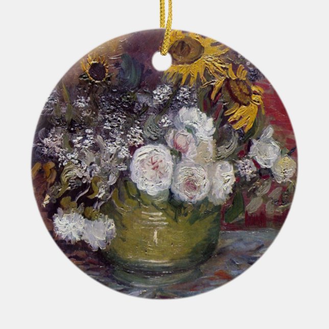 Impressionist Floral Still Life - Vincent van Gogh Ceramic Ornament (Front)