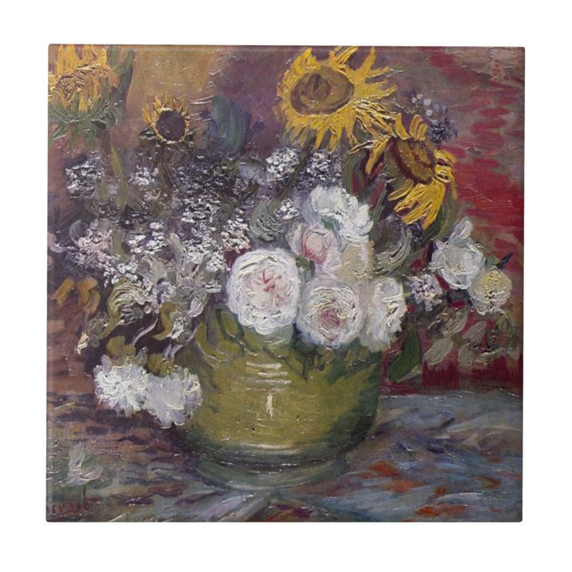 Impressionist Floral Still Life - Vincent van Gogh Ceramic Tile (Front)