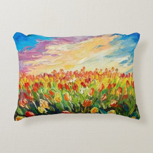 Impressionist Flower Field Oil Painting Pillow
