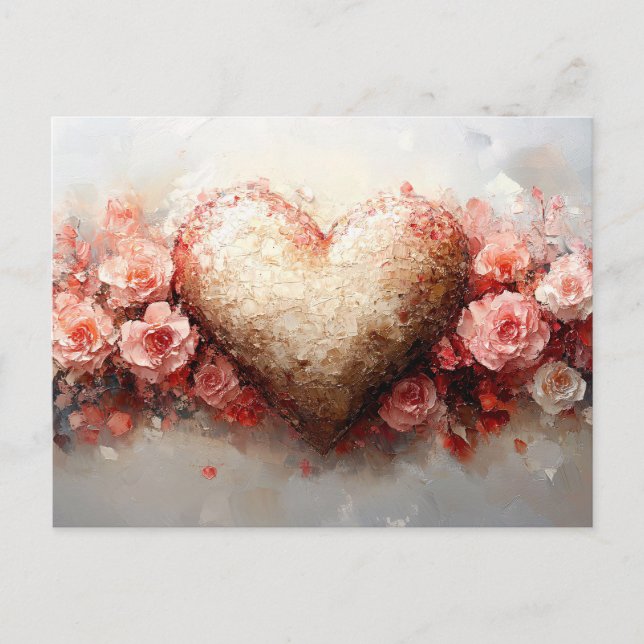 Impressionist Heart & Flowers Valentine Postcard (Front)
