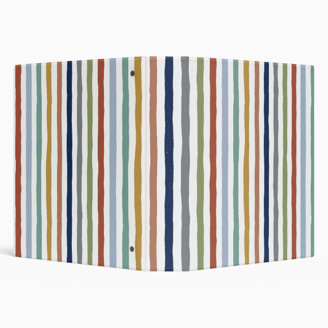 Impressionist-Inspired Colors Hand-Drawn Stripes 3 Ring Binder (Background)