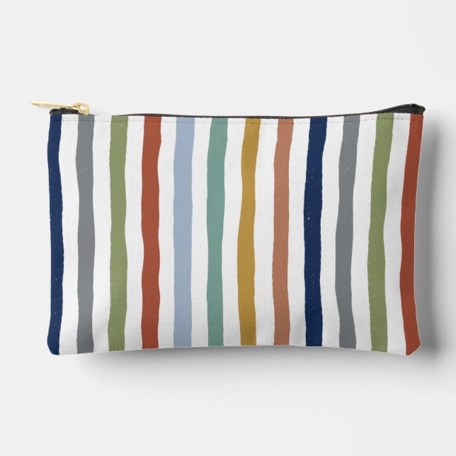 Impressionist-Inspired Colors Hand-Drawn Stripes Accessory Pouch (Front)