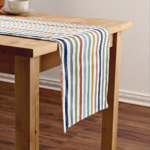 Impressionist-Inspired Colors Hand-Drawn Stripes Short Table Runner