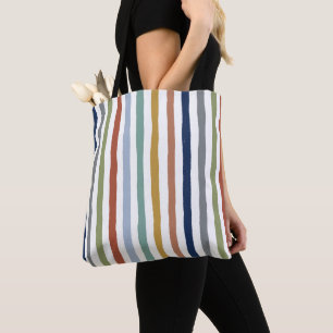 Impressionist-Inspired Colors Hand-Drawn Stripes Tote Bag