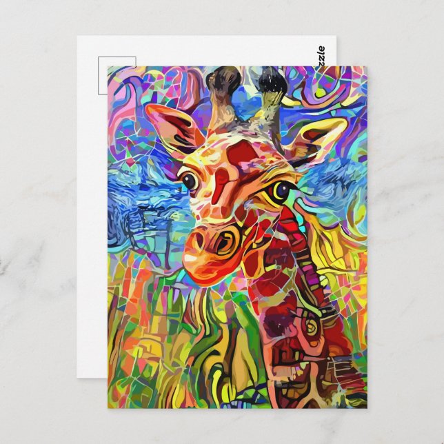 Impressionist Jungle Giraffe Portrait Painting Postcard (Front/Back)