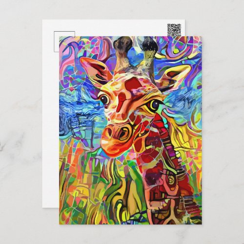 Impressionist Jungle Giraffe Portrait Painting Postcard