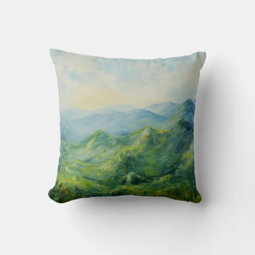 Impressionist Landscape Lush Forested Mountain  Throw Pillow