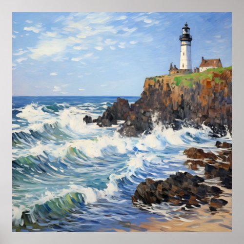 Impressionist Lighthouse Painting In Coastal Land Poster