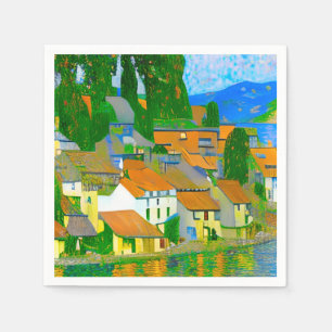 Impressionist Mediterranean Village by the Sea Napkins