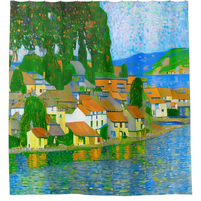Impressionist  Mediterranean Village by the Sea Shower Curtain (Front)