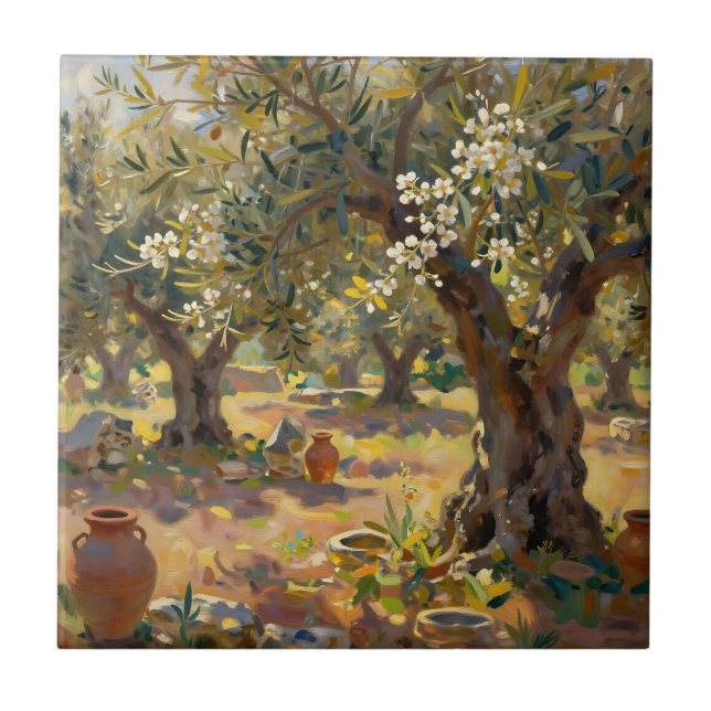 Impressionist Olive Grove Scene Ceramic Tile (Front)
