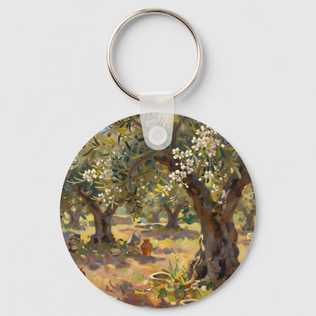 Impressionist Olive Grove Scene Keychain (Front)