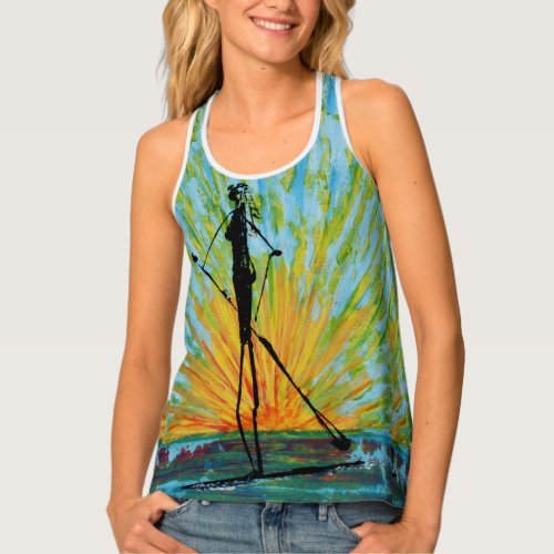 Impressionist paddle boarder tank top
