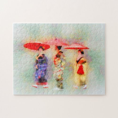 Impressionist Painting of Three Little Maiko Jigsaw Puzzle