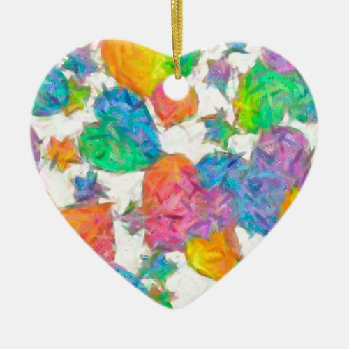 Impressionist Pastel Valentine Hearts Ceramic Ornament