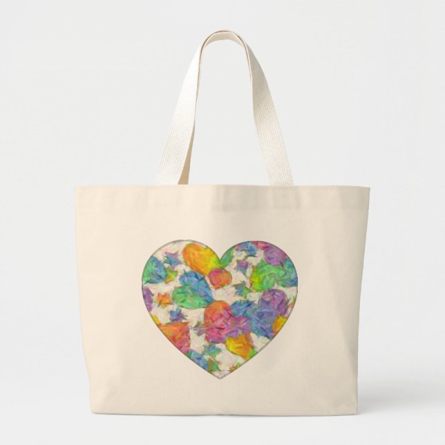 Impressionist Pastel Valentine Hearts Large Tote Bag (Front)