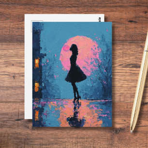 Impressionist Pink Moon Woman Bubble Gum Bubble Postcard
