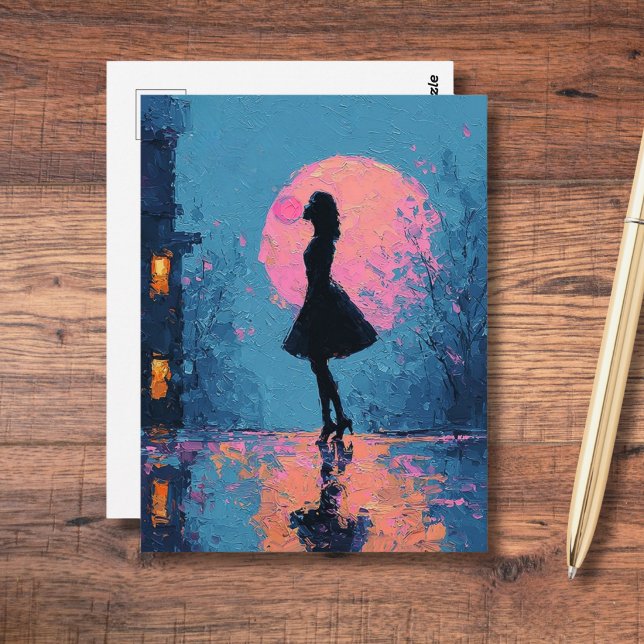 Impressionist Pink Moon Woman Bubble Gum Bubble Postcard (Creator Uploaded)