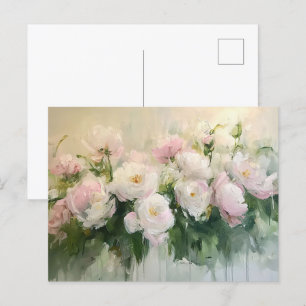 Impressionist Pink Roses Painting Postcard